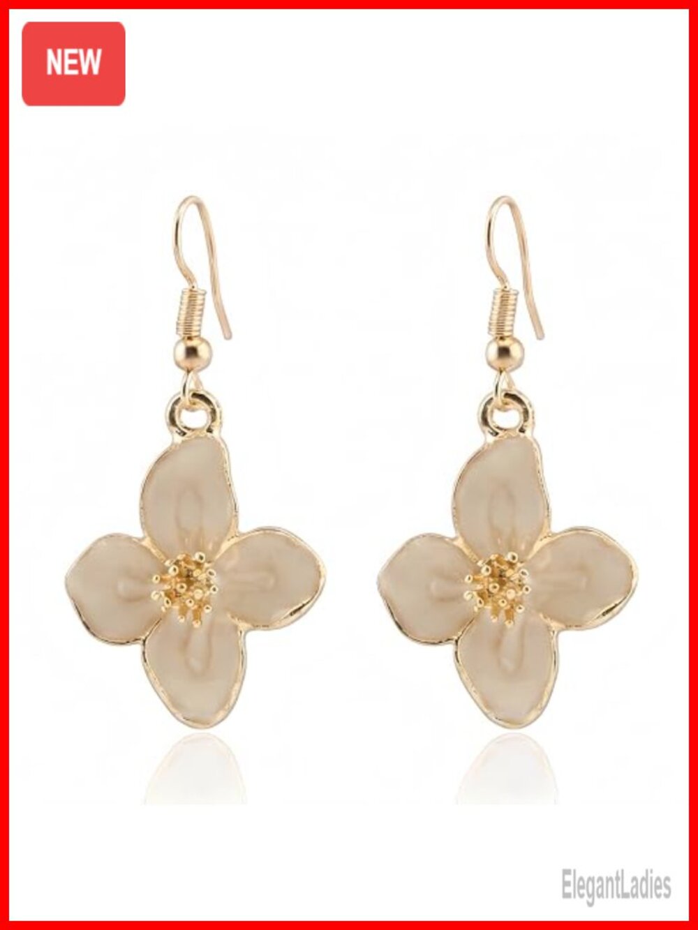 Enamel Cherry Blossom Flower Drop Earrings Gold Fish Hook Floral Women Gift